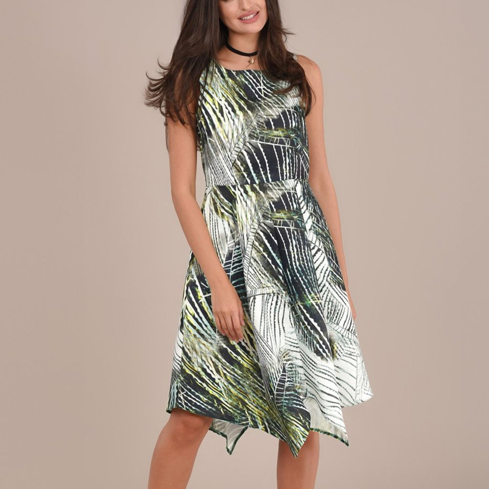CLOSET LONDON SLEEVELESS PALM PRINTED HANDKERCHIEF DRESS